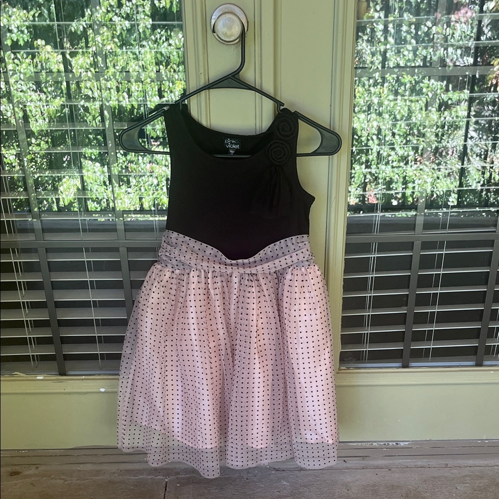 Elegant Pink & Violet Kids Dress with Black Top and Pink Skirt